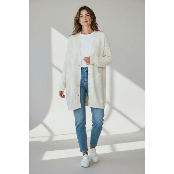 Express Cream Ribbed Button Front Cardigan Sweater NWT Size M - Picture 2 of 6